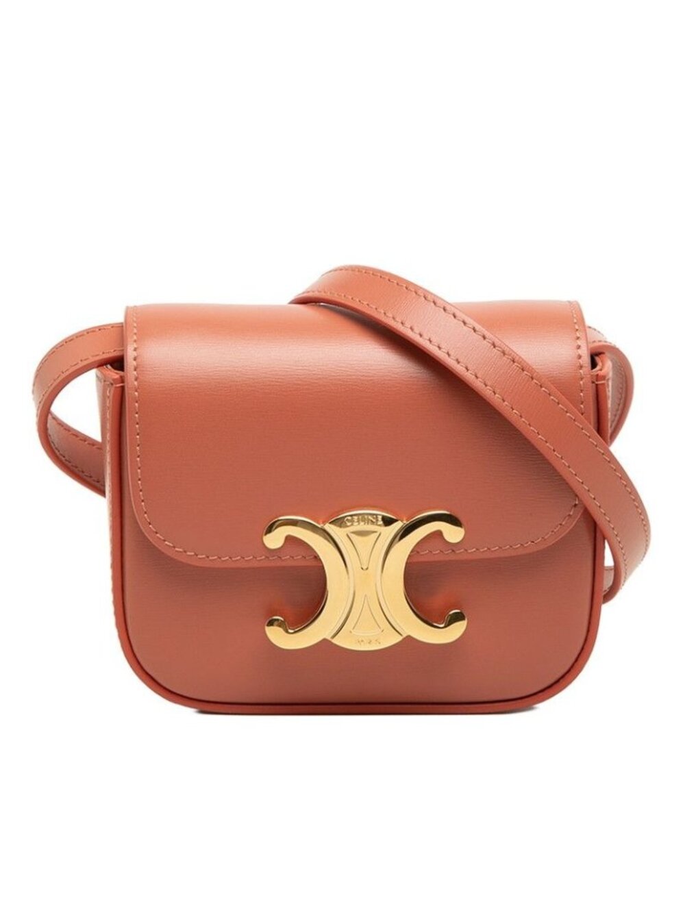 Celine Triomphe Mini Claude Crossbody Shoulder Bag Pochette Pink Orange Leather